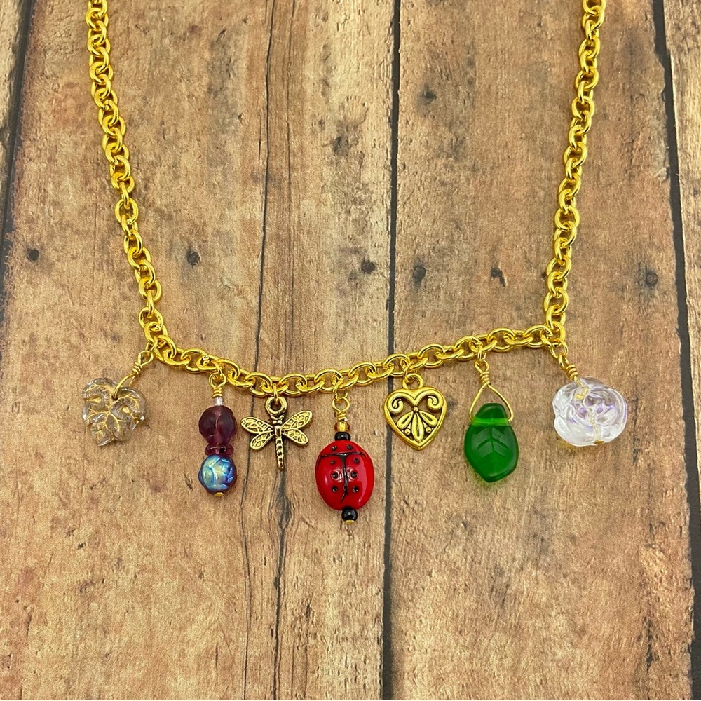 Host Pick!! ladybug and Flowers Multi Charm Necklace; Dragonfly, Heart, Leaves - Picture 6 of 6